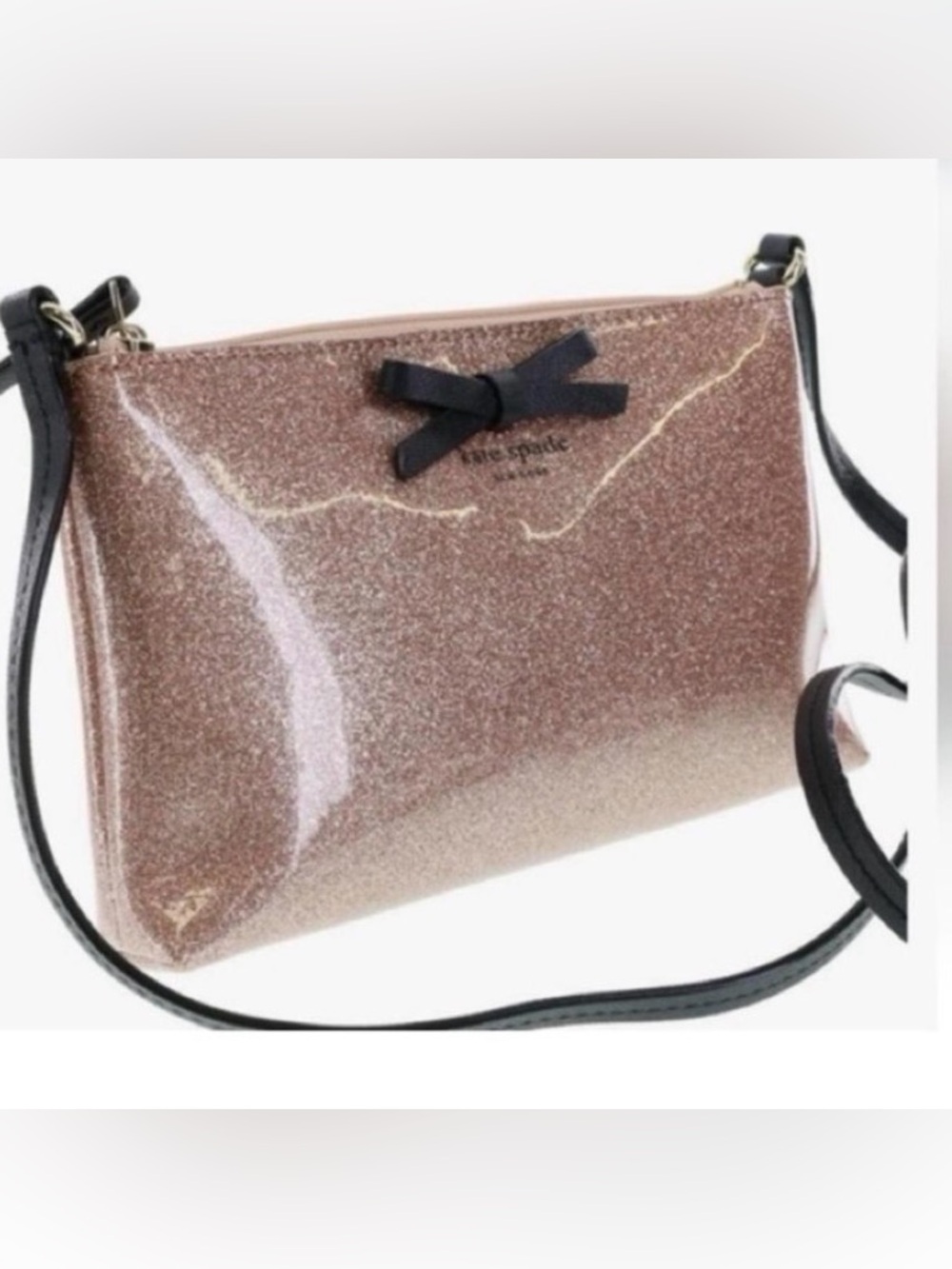 kate spade Rose Gold Glitter Crossbody with Black Bow